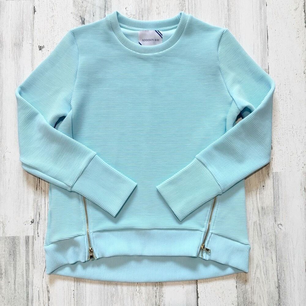 Addison Bay Active Rib Zip Everyday Crewneck Sweatshirt Size S